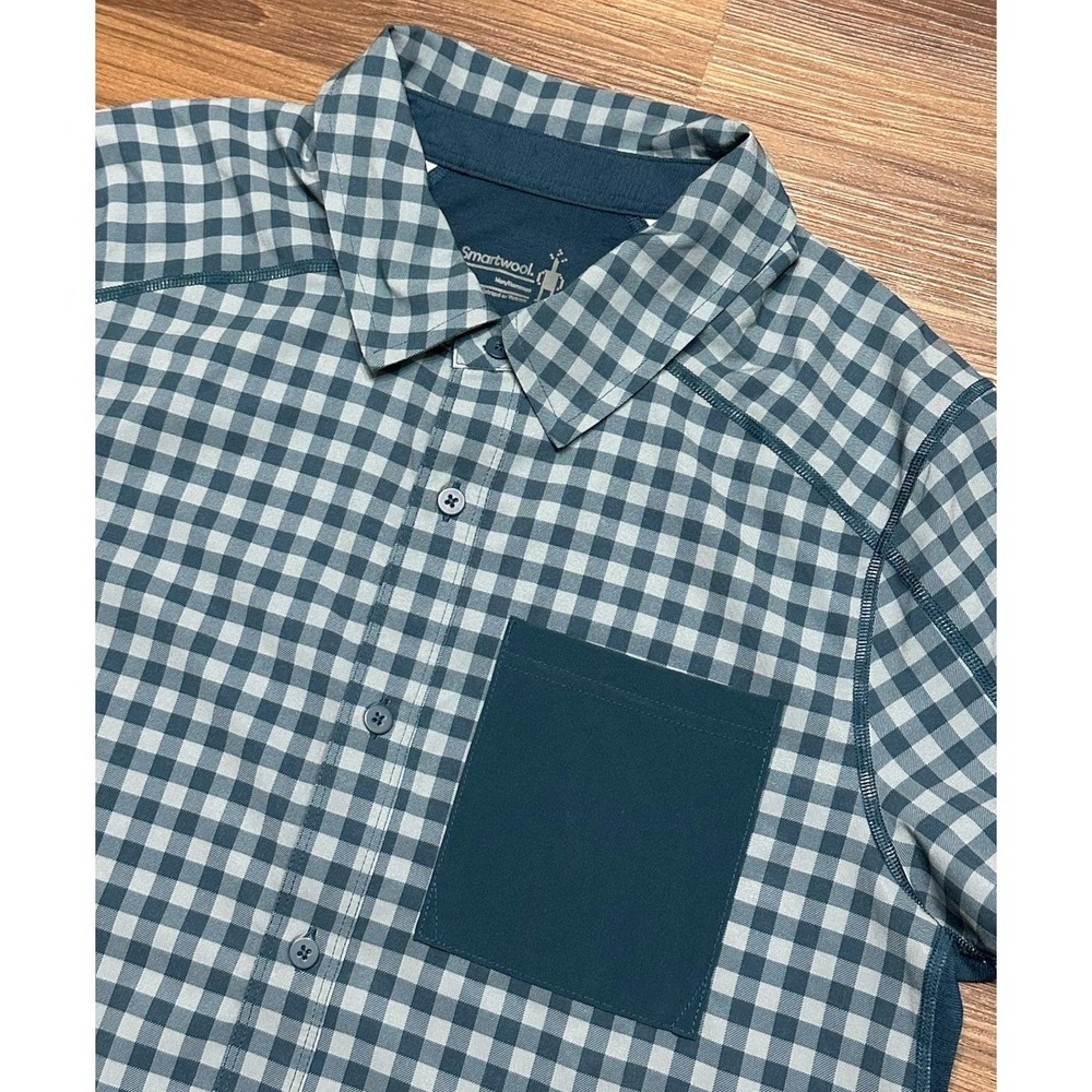 Smartwool Everyday Button Down Shirt Twilight Gingham Green Wool Blend Men Sz S